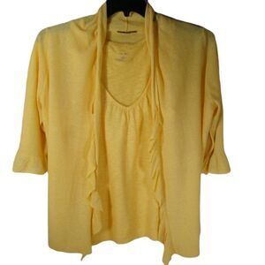 6/$25 Pink Twill Womens Canary Yellow 100% Cotton 1/2 Sleeve Twinset Size Small